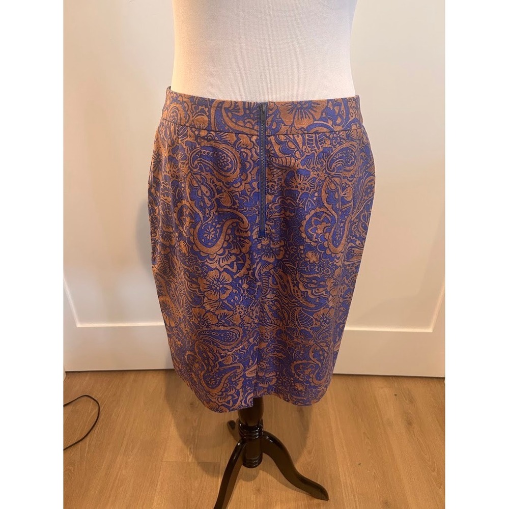 Ann Taylor LOFT Blue Bronze Paisley Floral Pencil Skirt Size 10 Office Career - Picture 3 of 9